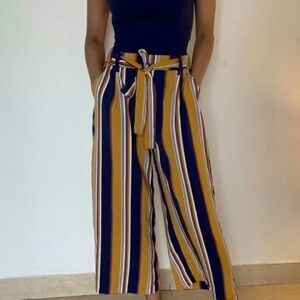 New Zara Trafaluc Crop Wide Leg Striped Trousers